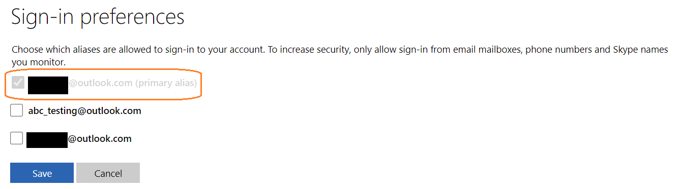 keep only primary alias to sign in