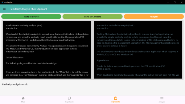 Clipboard compare navigation page